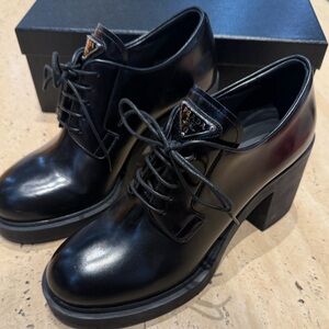 Prada Black Leather Lace-Up Chunky Heel Boots